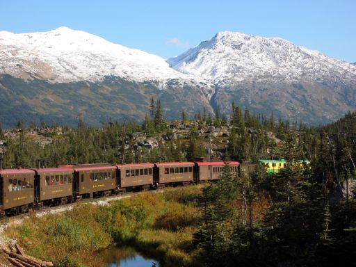 White Pass & Yukon Route train nearing Fraser, British Columbia